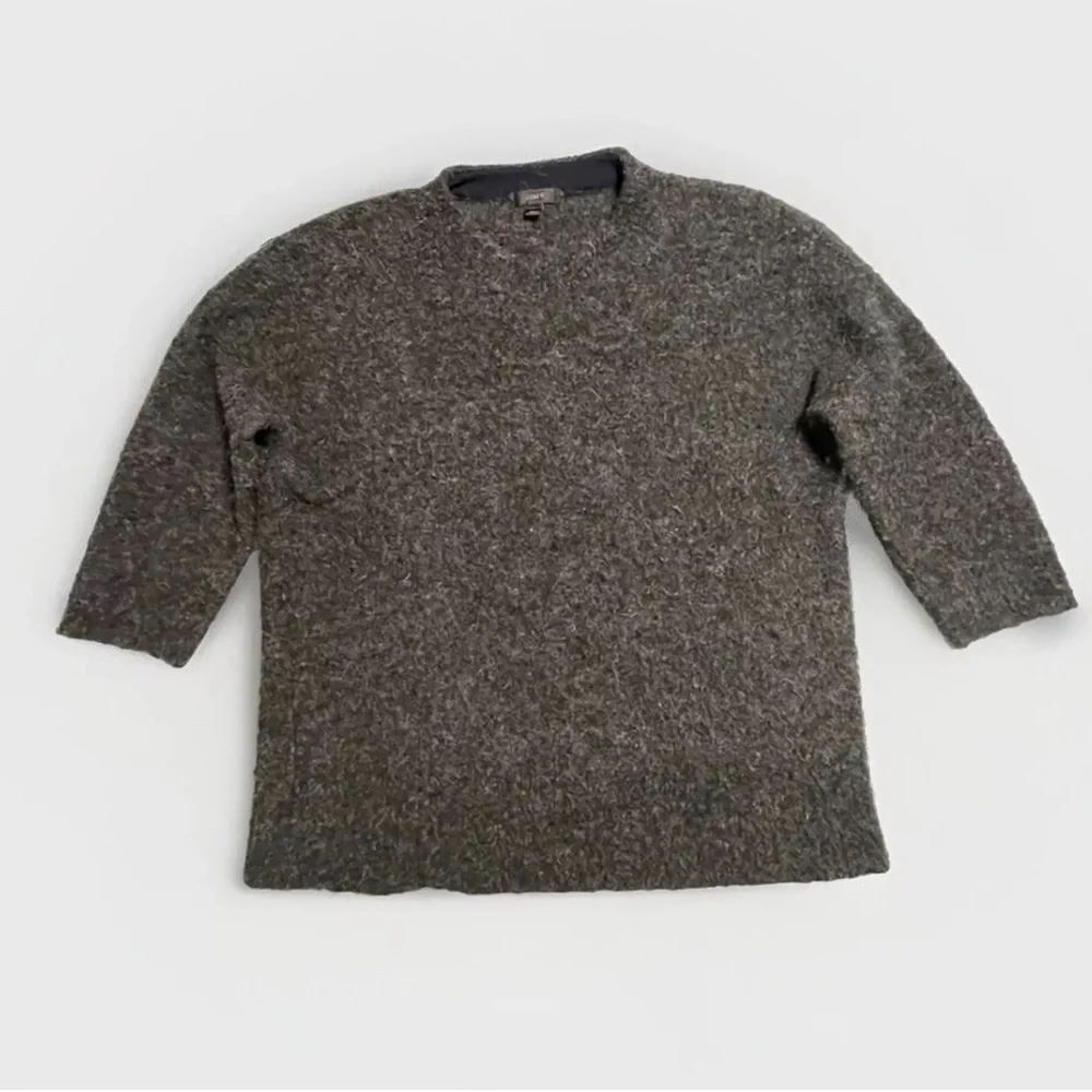 J. Crew Alpaca Wool Sweater Gray Small Crew Pullover Lightweight 3/4 sleeves